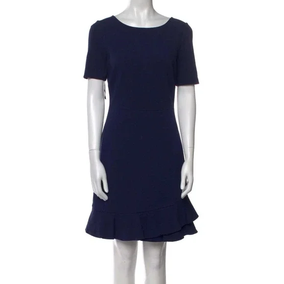 Diane von Furstenberg Navy Blue Ruffle Hem Short Sleeve Sheath Dress Size 4 - Picture 1 of 10
